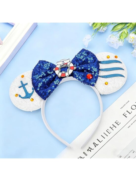 Women Blue Seaman Sequin Bow Mickey Mouse Hair Headband for Cosplay main image 4